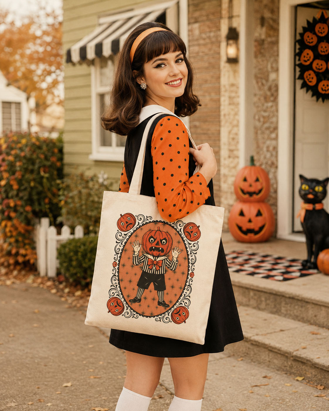 Jolly Jack Vintage Halloween Pumpkin Head Tote Bag