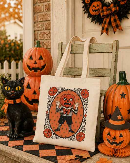 Jolly Jack Vintage Halloween Pumpkin Head Tote Bag