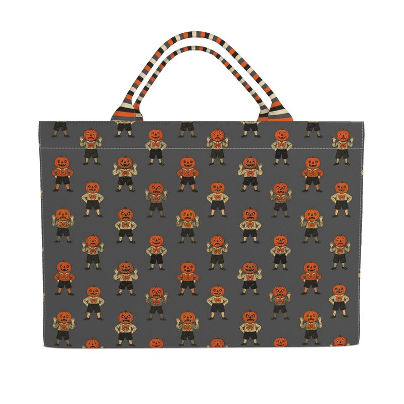 Everyday luxe tote with jack-o-lantern character print and striped top handles