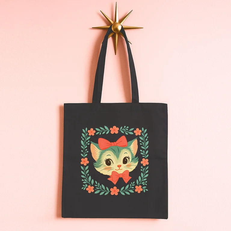 Miss Whiskers Vintage Kitten Tote Bag