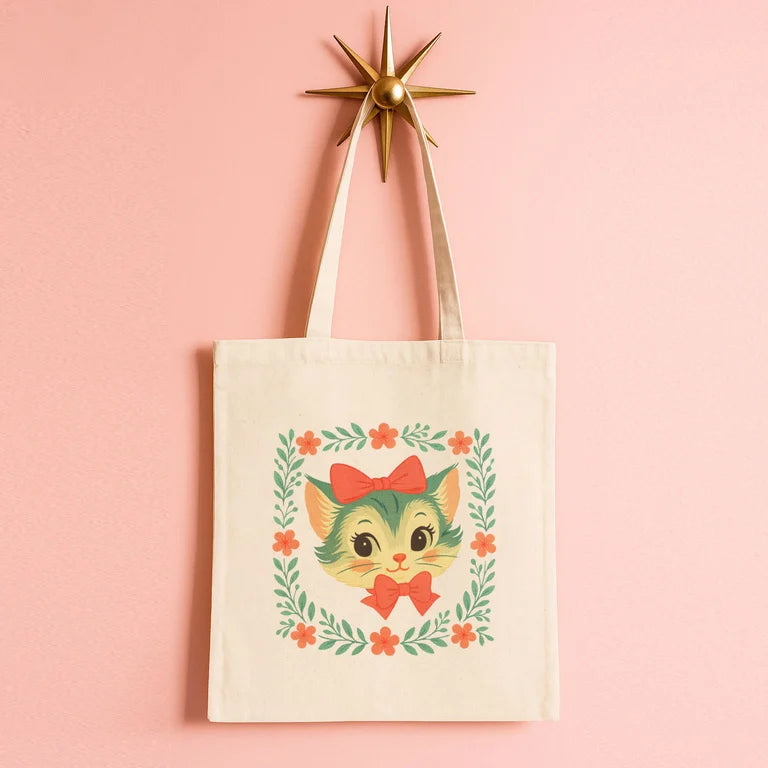 Miss Whiskers Vintage Kitten Tote Bag