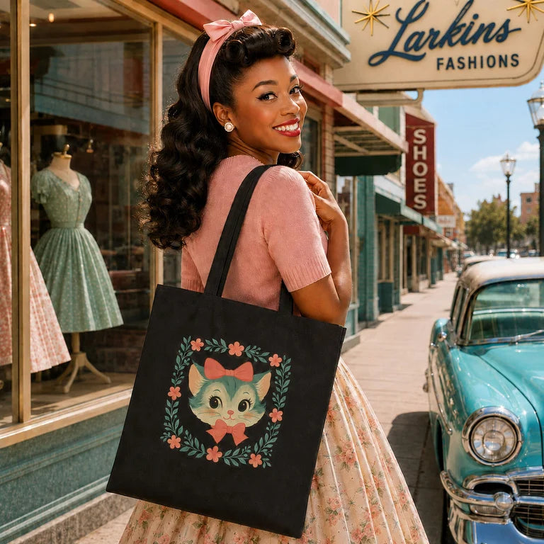 Miss Whiskers Vintage Kitten Tote Bag