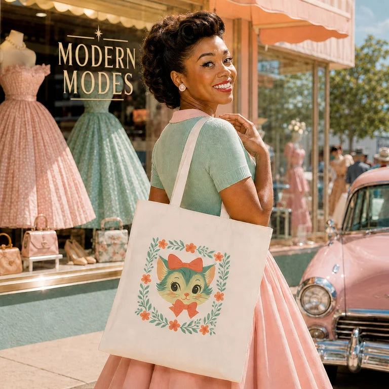 Miss Whiskers Vintage Kitten Tote Bag