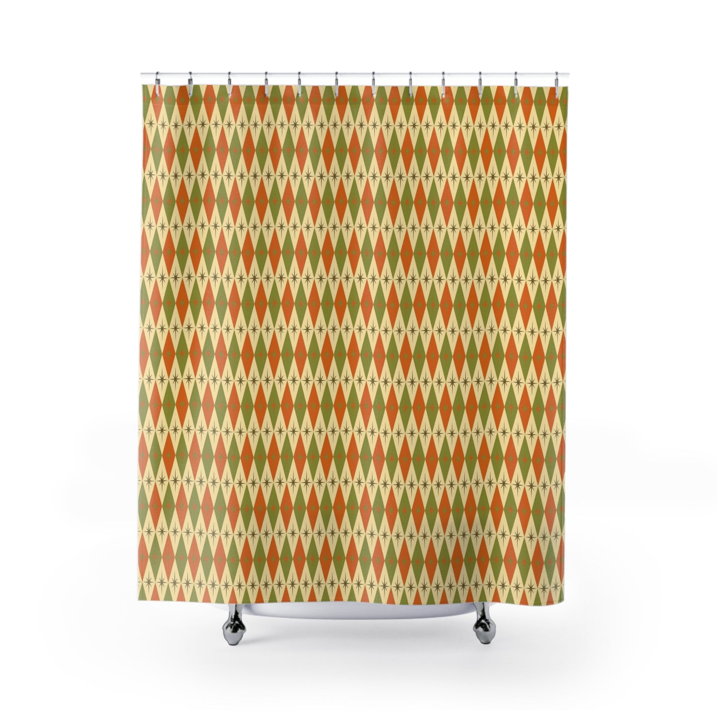 The Orange & Avocado Atomic Diamond Shower Curtain