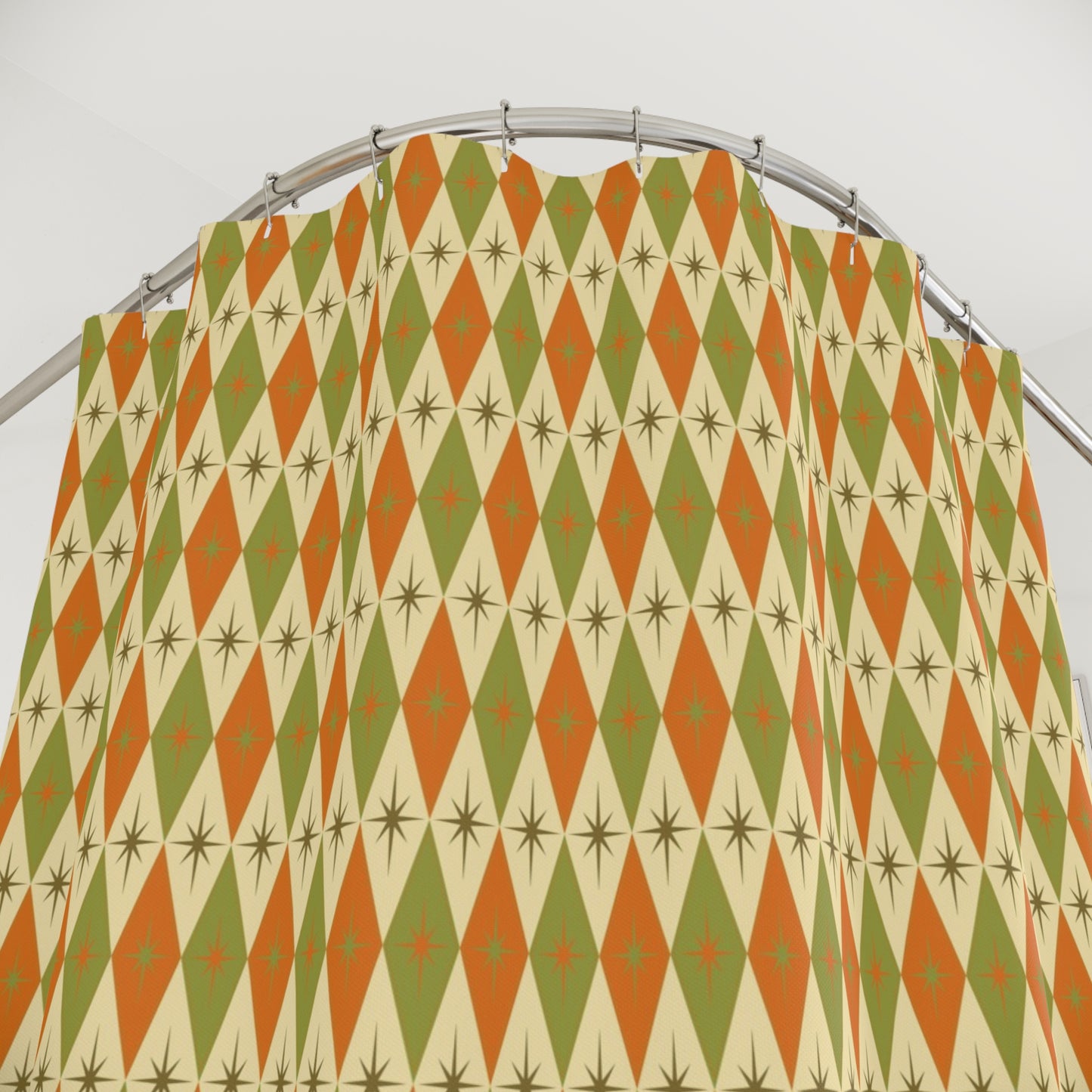 The Orange & Avocado Atomic Diamond Shower Curtain