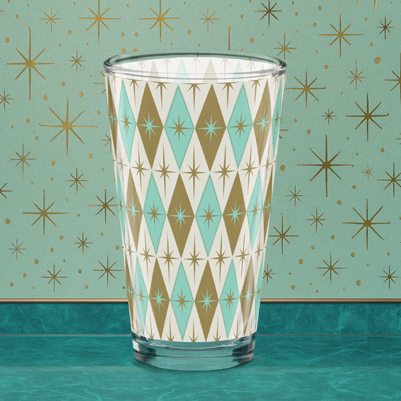 Starlite Drive Aqua & Gold Diamond Shaker Pint Glass
