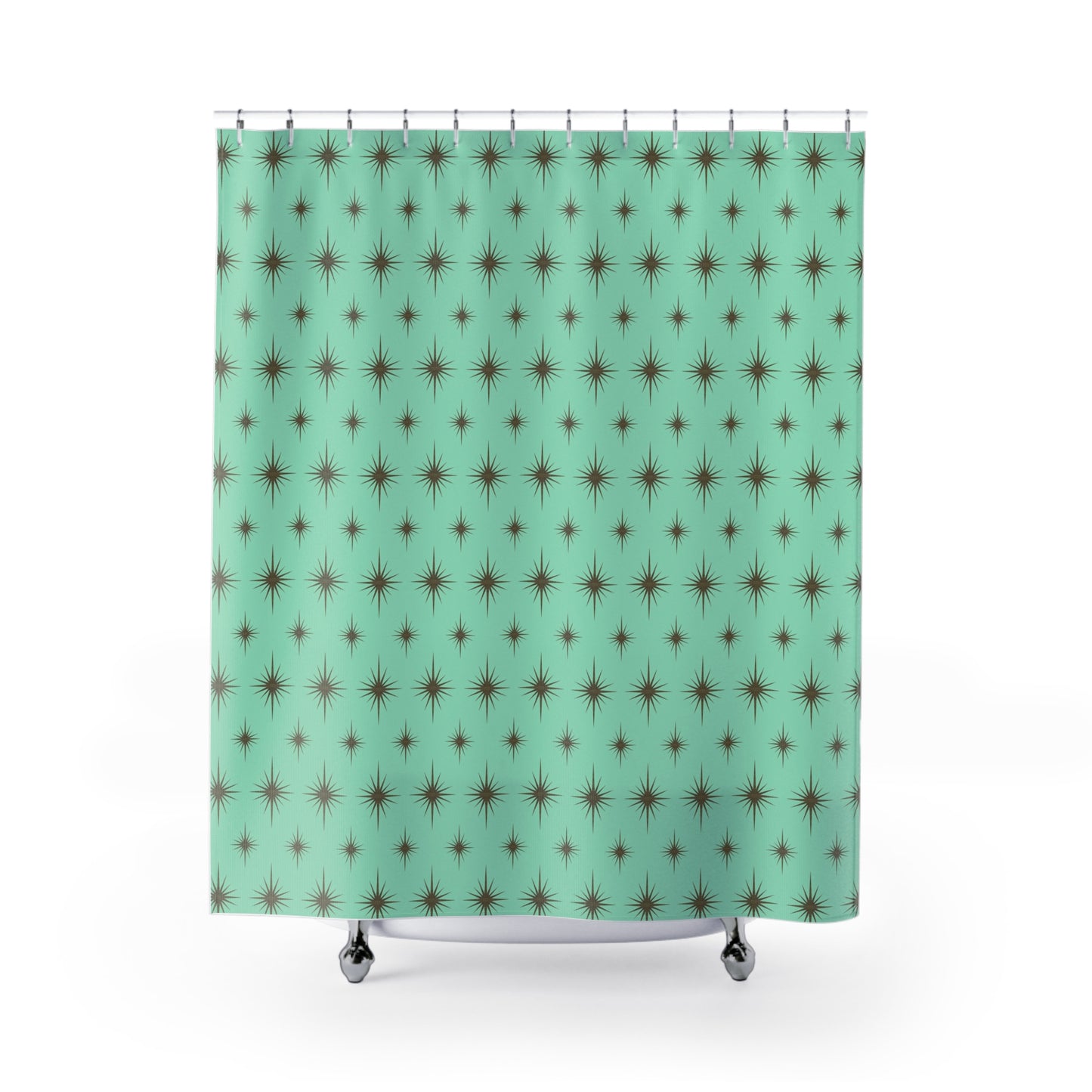 Starburst Glitter Mint Retro Shower Curtain