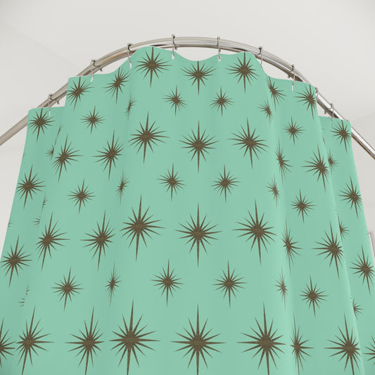 Starburst Glitter Mint Retro Shower Curtain